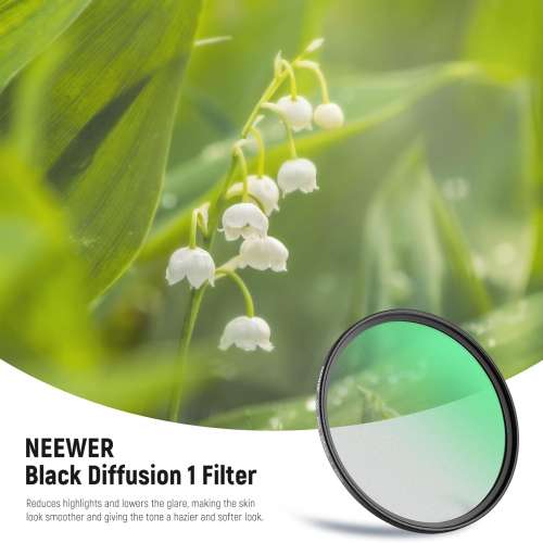 NEEWER Black Diffusion 1/1 Filter Mist Dreamy Cinematic Effect Filter (49-82mm)