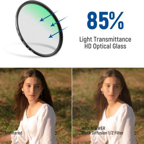 NEEWER Black Diffusion 1/2 Filter Mist Dreamy Effect Filter (49mm-82mm)