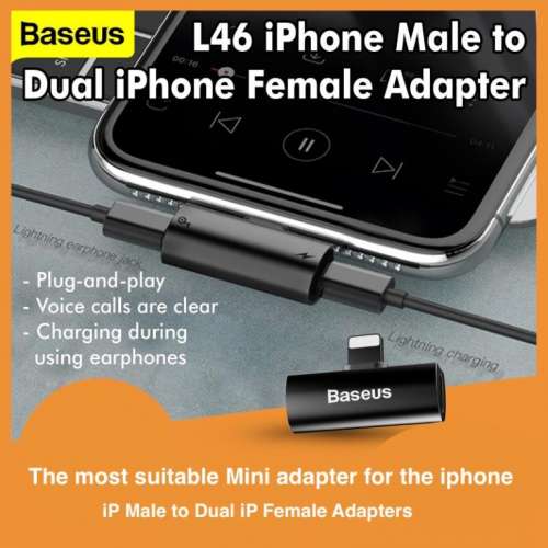 Baseus Dual Lightning Converter - Lightning to Audio Jack & Charger Extender