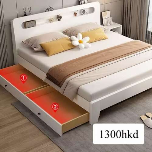 各種款式嘅實木床