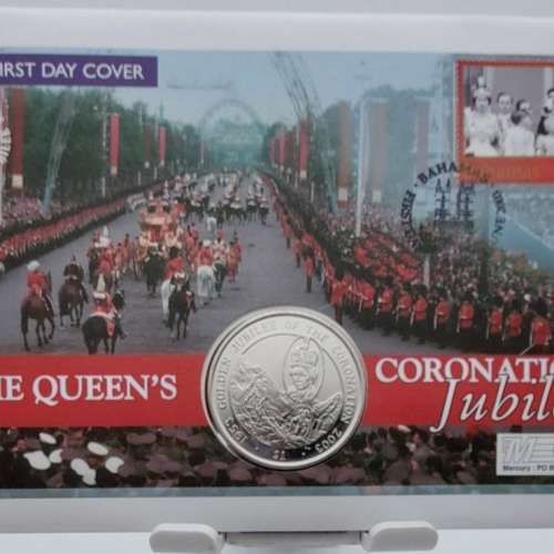 (2003) GOLDEN JUBILEE OF THE CORONATION COMMEMORATIVE COIN WITH STAMP FIRST DAY