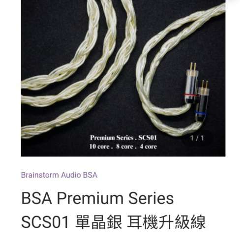 （幾乎全新）瘦佬 BSA Premium Series SCS01 8絞單晶銀 耳機升級線  3.5 4XLR4XLR