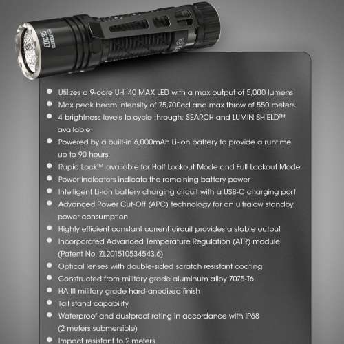 Nitecore EDC35 Tactical LED Flashlight 5000 lumens. 6000 mAh. USB-C直接充電