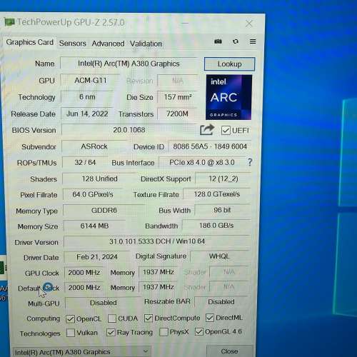 Asrock Intel Arc A380 CLI 6GB 行貨
