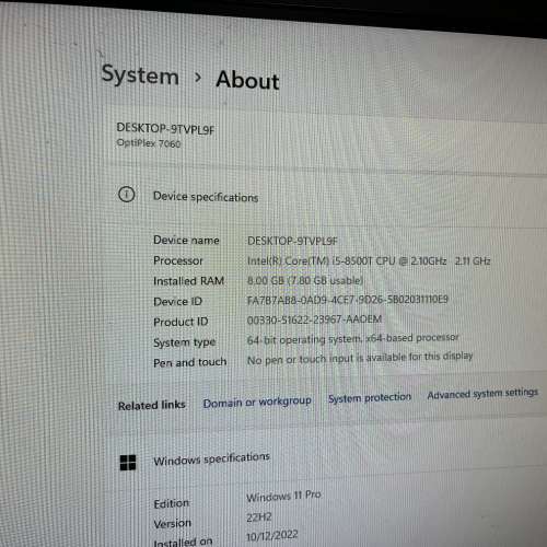 Dell Optiplex 7060 i5 8500 cpu 8 gm ram 前面面板有一個usb壞左 其他功能正常