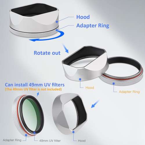 Haoge LH-X54W Square Metal Lens Hood With Black Mist Filter For FujiFilm X100VI