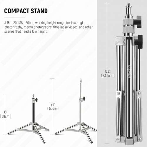 NEEWER 20"/50cm Photography Light Stand, Adjustable Stainless Steel Table Tripod