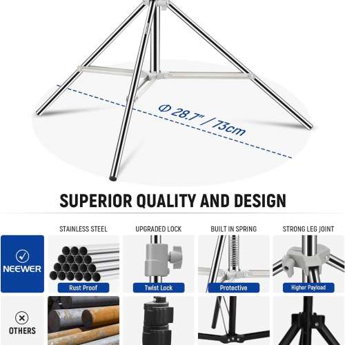 NEEWER Upgraded 75" / 190cm Light Stand Stainless Steel Tripod Stand