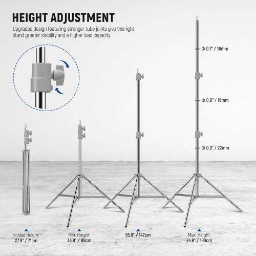 NEEWER Upgraded 75" / 190cm Light Stand Stainless Steel Tripod Stand
