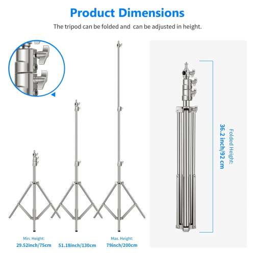 NEEWER Upgraded 200cm Light Stand Stainless Steel Spring 不鏽鋼燈架 (ST-200SS)