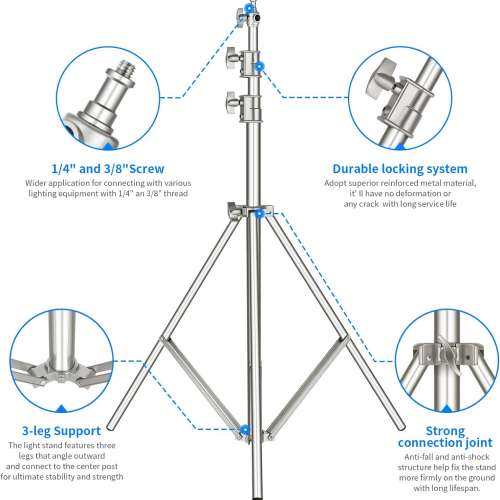 NEEWER 300cm Light Stand Stainless Steel Spring Loaded不鏽鋼燈架 (ST-300SS)
