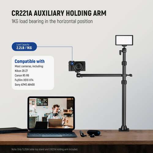Neewer TL253A Tabletop Stand with CR211A Auxiliary Holding Arm 桌面橫臂俯拍專...