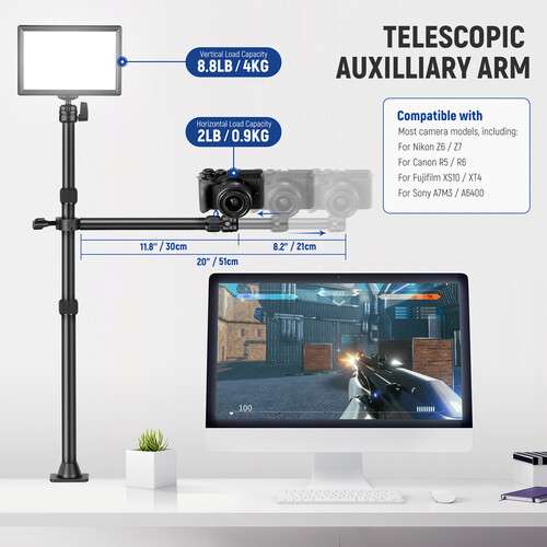 Neewer TL253A Tabletop Stand with Telescopic Arm 桌面橫臂俯拍專用横桿支架