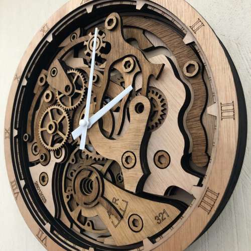 3D 木质墙壁艺术时钟的激光切割时钟
