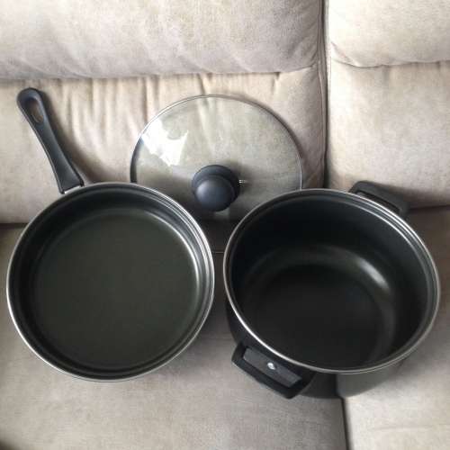 Non Stick Frying Pan Pot Lid 24cm 3pc Set Made in TaiWan NEW 易潔鑊套裝