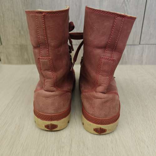 90%新正版Palladium女裝棗紅色真皮兩著中/短boots