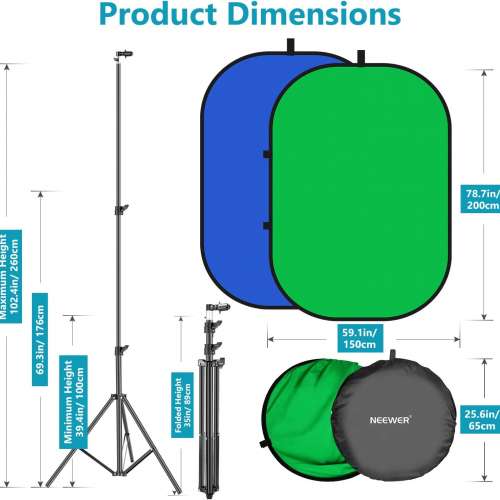 NEEWER 1.5 x 2M 2-in-1 Collapsible Backdrop (Blue&Green) 可折疊藍綠色雙面背景板