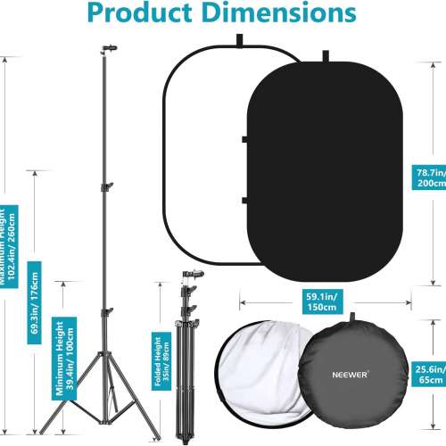 NEEWER 1.5 x 2M 2-in-1 Collapsible Backdrop (Black&White) 可折疊黑白色雙面背景板