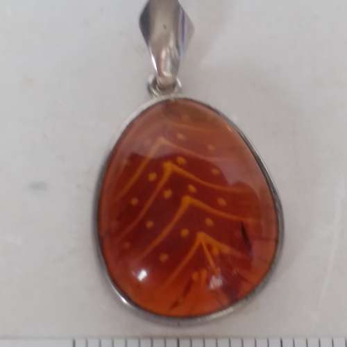 北歐 琥珀鑲嵌純銀吊墜,28x24x8mm ,8.2gram.no.C19.4.24