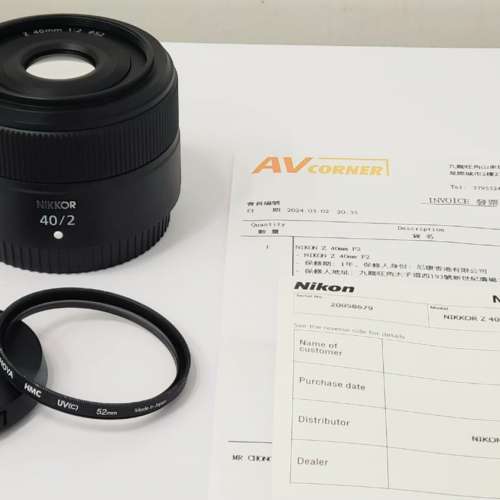 Nikon Z 40mm f2 - 只買入 3個星期， 99.9% New，大舖買入，香港行貨，原廠保養 至...