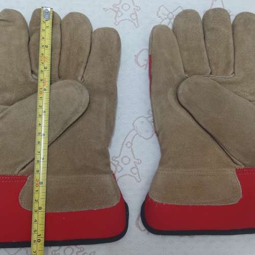 全新 啡+紅色燒焊手套一對 厚料燒焊手襪 勞工手套 建築手套 野營燒烤手套 耐磨 耐熱...