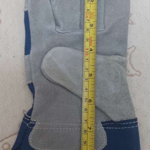 全新 灰+藍色燒焊手套一對 燒焊手襪 勞工手套 建築手套 野營燒烤手套 耐磨 耐熱 寵...