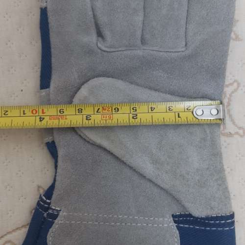 全新 灰+藍色燒焊手套一對 燒焊手襪 勞工手套 建築手套 野營燒烤手套 耐磨 耐熱 寵...