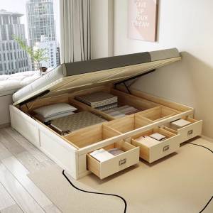 All solid wood tatami bed without headboard Air pressure high box storage bed