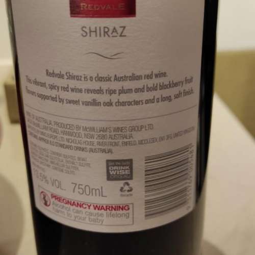 Redvale 2020 shiraz 紅酒750ml
