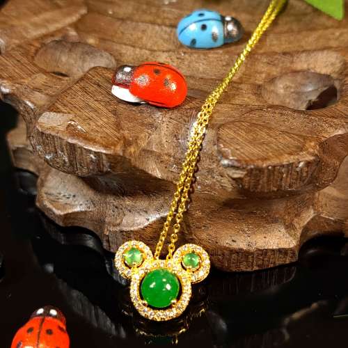 S925銀鍍金陽綠米老鼠一體鍊吊墜