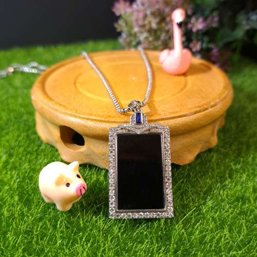 S925銀鑲墨翠無事牌