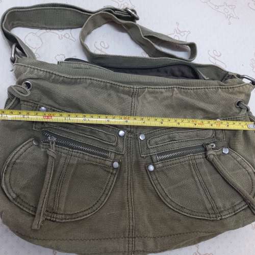 二手軍綠色帆布斜挎包 單肩包 斜孭袋 側背袋 環保袋 購物袋 手提袋 單肩袋 雜物袋 ...