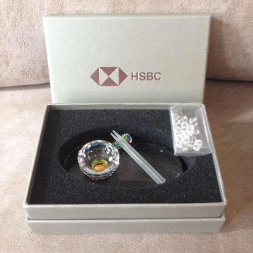 🏦 HSBC Crystal Rice Bowl Chopsticks Set (Collectible) NEW 全新 匯豐 水晶 套裝...