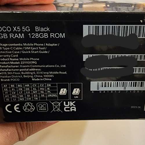 全新小米 Poco X5 8+128GB 黑色全新未開封 行貨