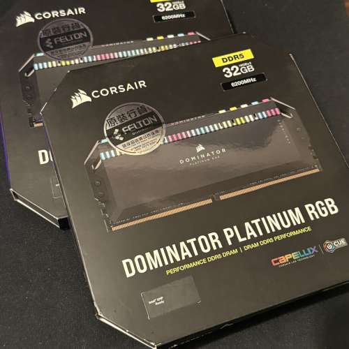 Corsair DOMINATOR® PLATINUM RGB 32GB (2x16GB) DDR5 DRAM 6200MHz C36 黑色
