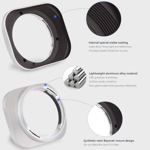 Haoge LH-X35 Bayonet Square Metal Lens Hood For Fujifilm 銀色方形遮光罩