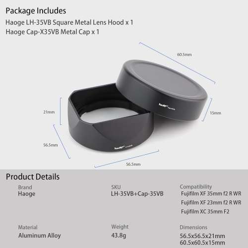 Haoge LH-X35VB Bayonet Square Metal Lens Hood 方形遮光罩