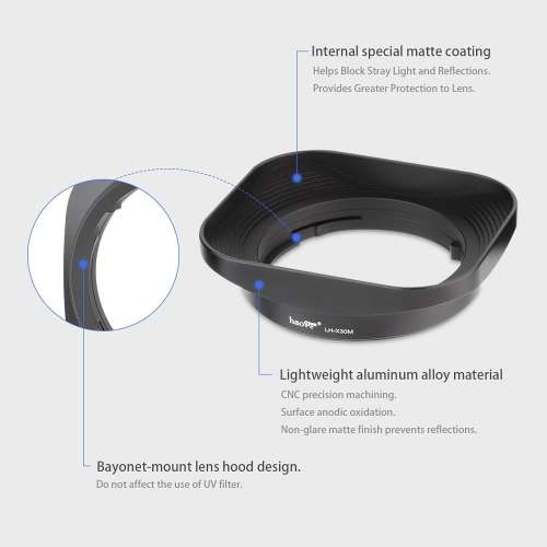 Haoge LH-X30M Bayonet Square Metal Lens Hood Fujifilm FUJINON XF 30mm F2.8 R LM