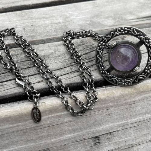 Vivienne Westwood Small Orb Necklace 頸鍊 Pendant Silver Purple Gunmetal Flower