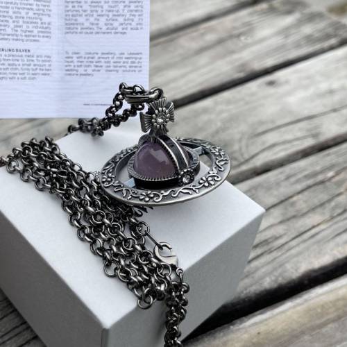 Vivienne Westwood Small Orb Necklace 頸鍊 Pendant Silver Purple Gunmetal Flower