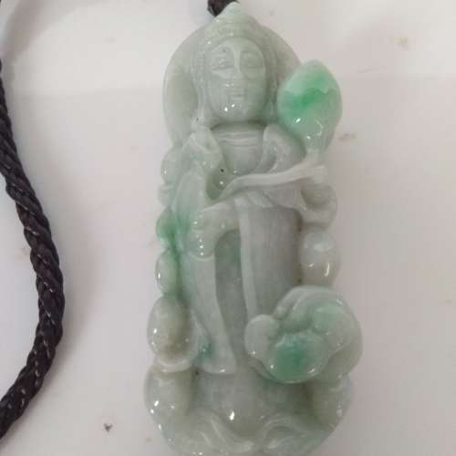 翡翠A玉觀音吊墜/手把件，有色好工圓滑好水頭。no..A26.4.24
