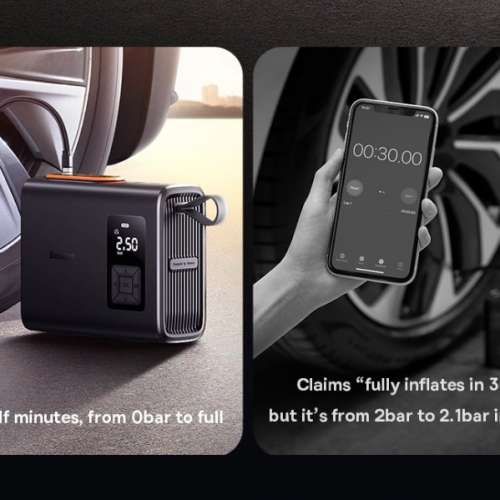 Baseus Tire Inflator R22 Alloy Dual Cylinder (22缸雙泵, 快充氣泵) Portable Ai...