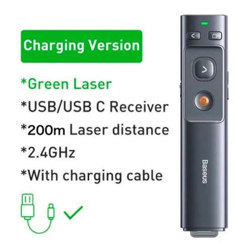2-In-1 Baseus Presenter Wireless Remote Control 2.4GHz GREEN Laser 🟢