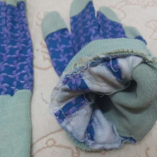 全新 灰綠色+紫花圖案燒焊手套 燒焊手襪 勞工手套 建築手套 野營燒烤手套 耐磨 耐熱...