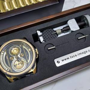 TACS ATL 復古黑金雙鏡頭自動錶 Automatic Twin Lens Retro Gold 2002B 黑色皮帶 ...