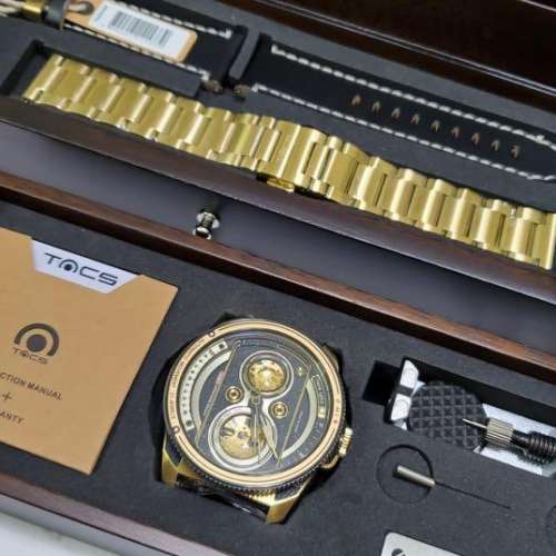TACS ATL 復古黑金雙鏡頭自動錶 Automatic Twin Lens Retro Gold 2002B 黑色皮帶 ...