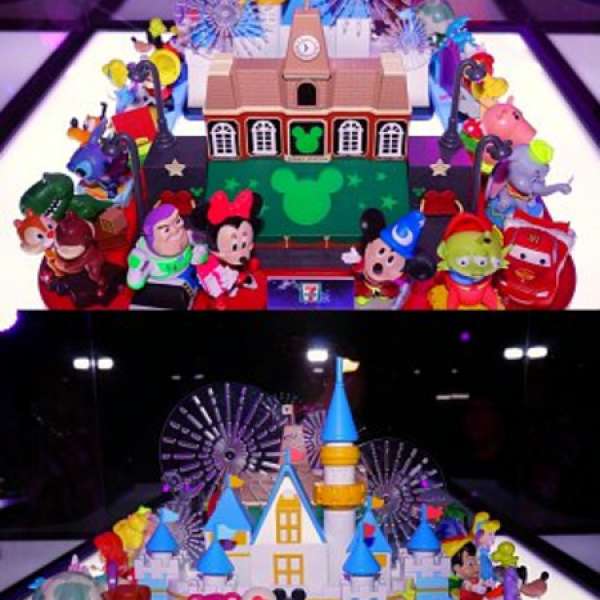 全套7-11 迪士尼 LIGHT PARADE 螢光車隊夜光車隊 1套30隻公仔連火車站,城堡(包聖誕,...