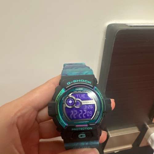 停產G-SHOCK 冰雪極光渲染色彩腕錶(GLS-8900AR-3)-湖水藍色