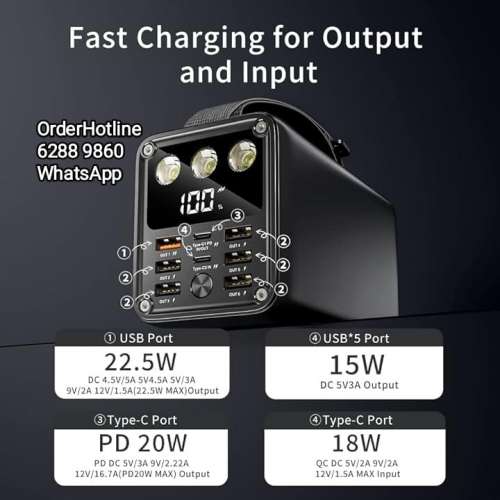 Power Bank 60000 mAh Premium Quality Mega Capacity 高級充電寶(黑色) 移動電源 ...