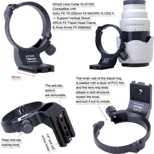 iShoot IS-S720II Camera Tripod Mount Ring For Sony FE 70-200mm F4 Macro G OSS II
